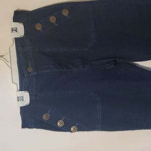 Elegant Dark Blue Flare Jeans with Button Accents